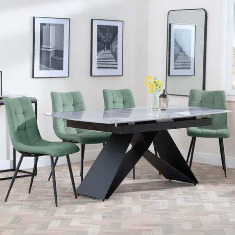Westin Grey Ceramic Extending Dining Set - Corona Green Fabric Dining Chair