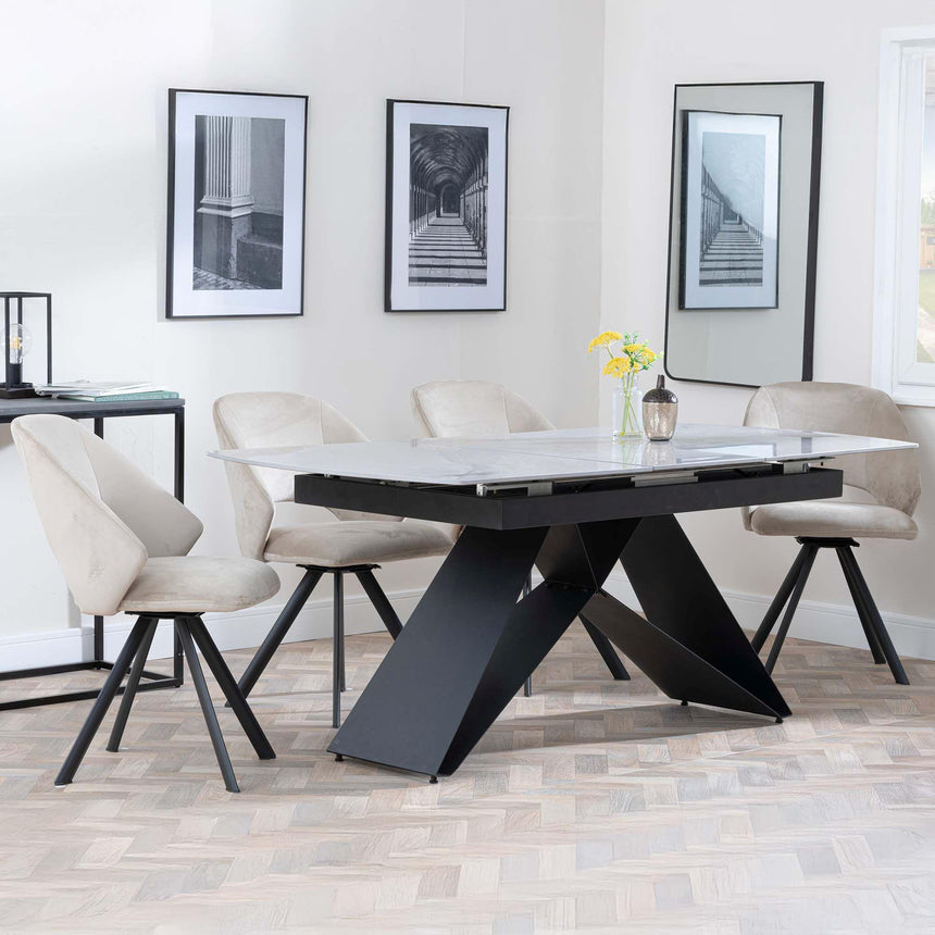 Westin Grey Ceramic Extending Dining Set - Ion Beige Velvet Fabric Swivel Dining Chair-3