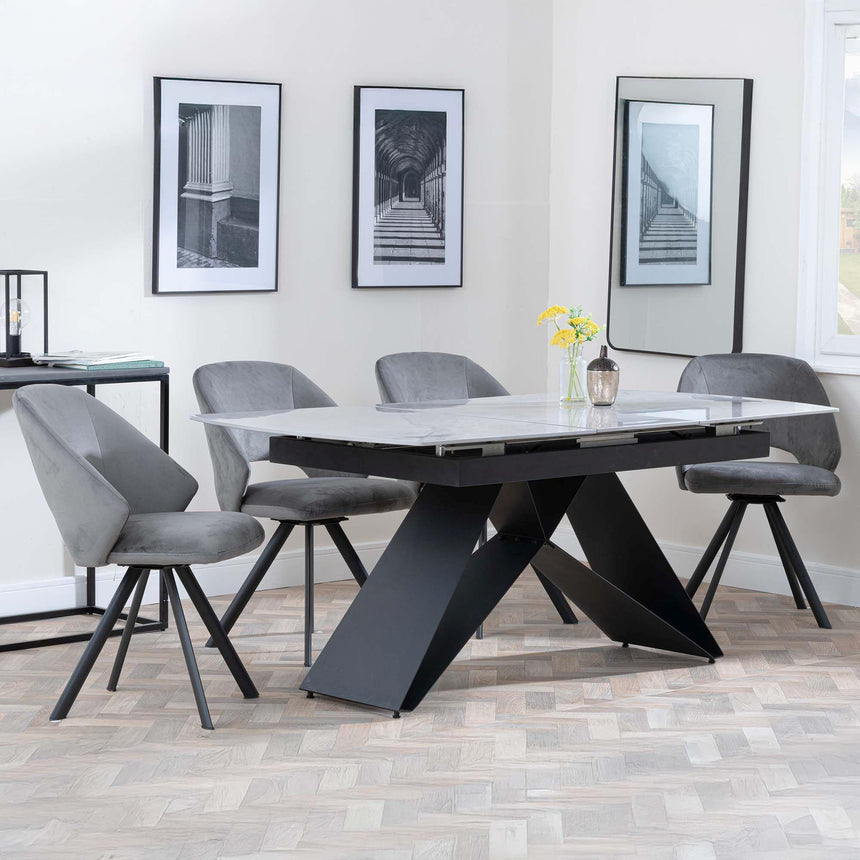 Westin Grey Ceramic Extending Dining Set - Ion Dark Grey Velvet Fabric Swivel Dining Chair-4