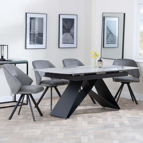 Westin Grey Ceramic Extending Dining Set - Ion Dark Grey Velvet Fabric Swivel Dining Chair-4