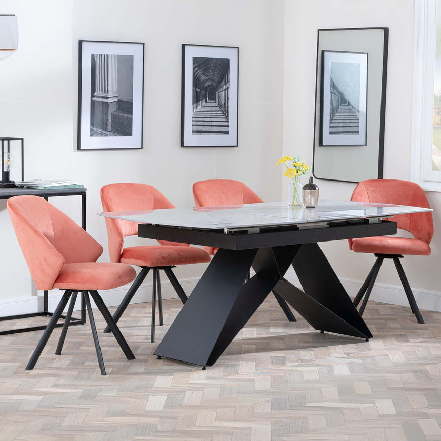 Westin Grey Ceramic Extending Dining Set - Ion Orange Velvet Fabric Swivel Dining Chair-2