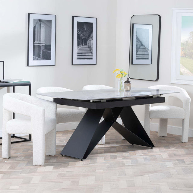Westin Grey Ceramic Extending Dining Set - Kiefer Cream Boucle Fabric Dining Chair