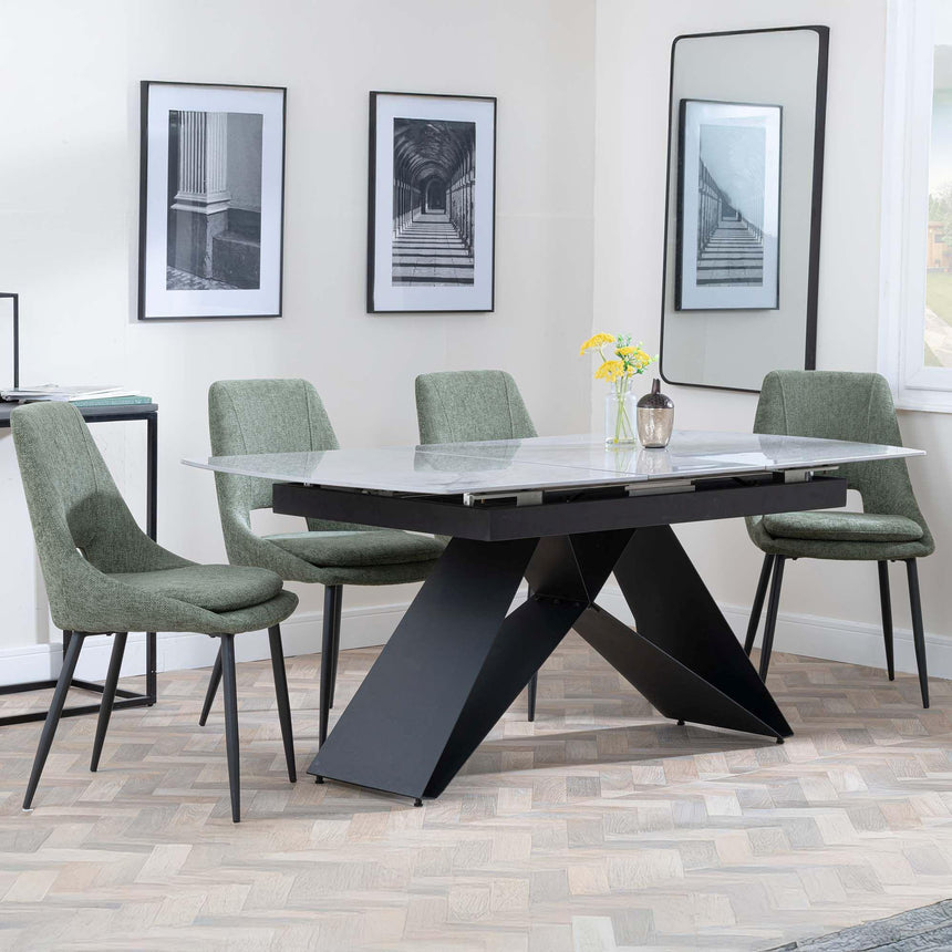 Westin Grey Ceramic Extending Dining Set - Peyton Green Fabric Dining Chair-2
