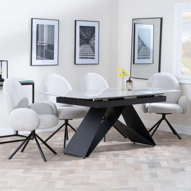 Westin Grey Ceramic Extending Dining Set - Theo Grey Fabric Swivel Dining Chair