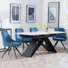 Westin White Ceramic Extending Dining Set - Arctic Blue Velvet Fabric Swivel Dining Chair
