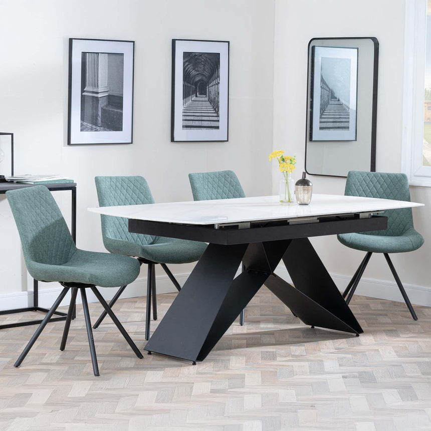 Westin White Ceramic Extending Dining Set - Boden Green Fabric Swivel Dining Chair-5