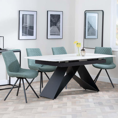 Westin White Ceramic Extending Dining Set - Boden Green Fabric Swivel Dining Chair-5