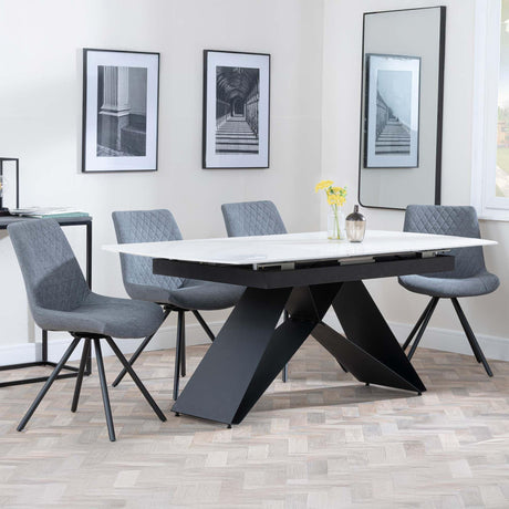 Westin White Ceramic Extending Dining Set - Boden Grey Fabric Swivel Dining Chair-6