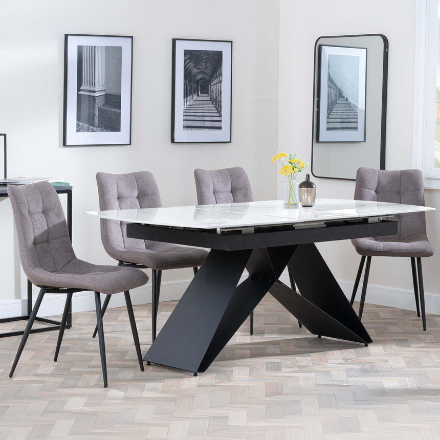 Westin White Ceramic Extending Dining Set - Corona Camel Fabric Dining Chair-5