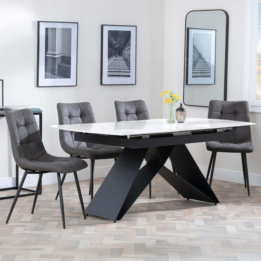 Westin White Ceramic Extending Dining Set - Corona Grey Fabric Dining Chair-9