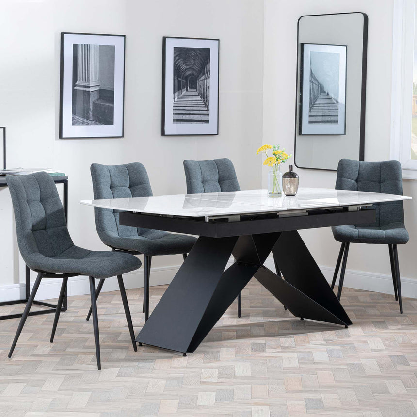 Westin White Ceramic Extending Dining Set - Corona Light Grey Fabric Dining Chair-7