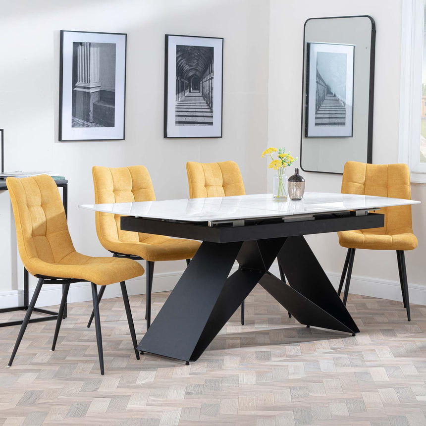 Westin White Ceramic Extending Dining Set - Corona Yellow Fabric Dining Chair-2