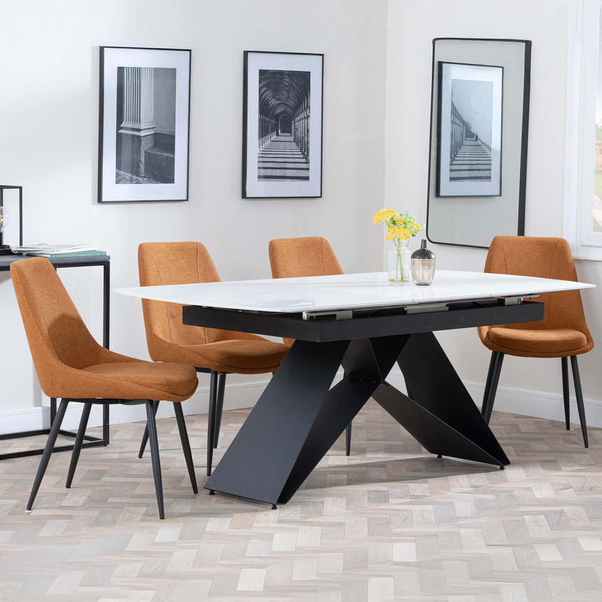 Westin White Ceramic Extending Dining Set - Darwin Orange Fabric Dining Chair-4