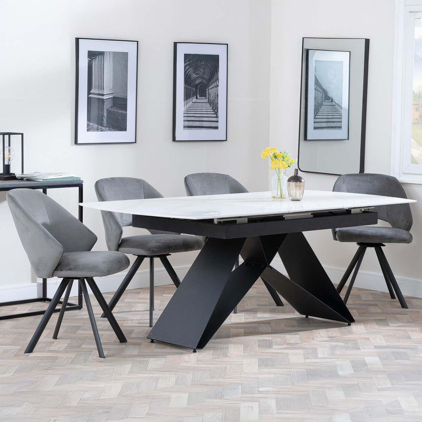 Westin White Ceramic Extending Dining Set - Ion Dark Grey Velvet Fabric Swivel Dining Chair-4