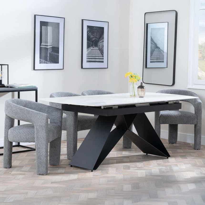 Westin White Ceramic Extending Dining Set - Kiefer Grey Boucle Fabric Dining Chair-2