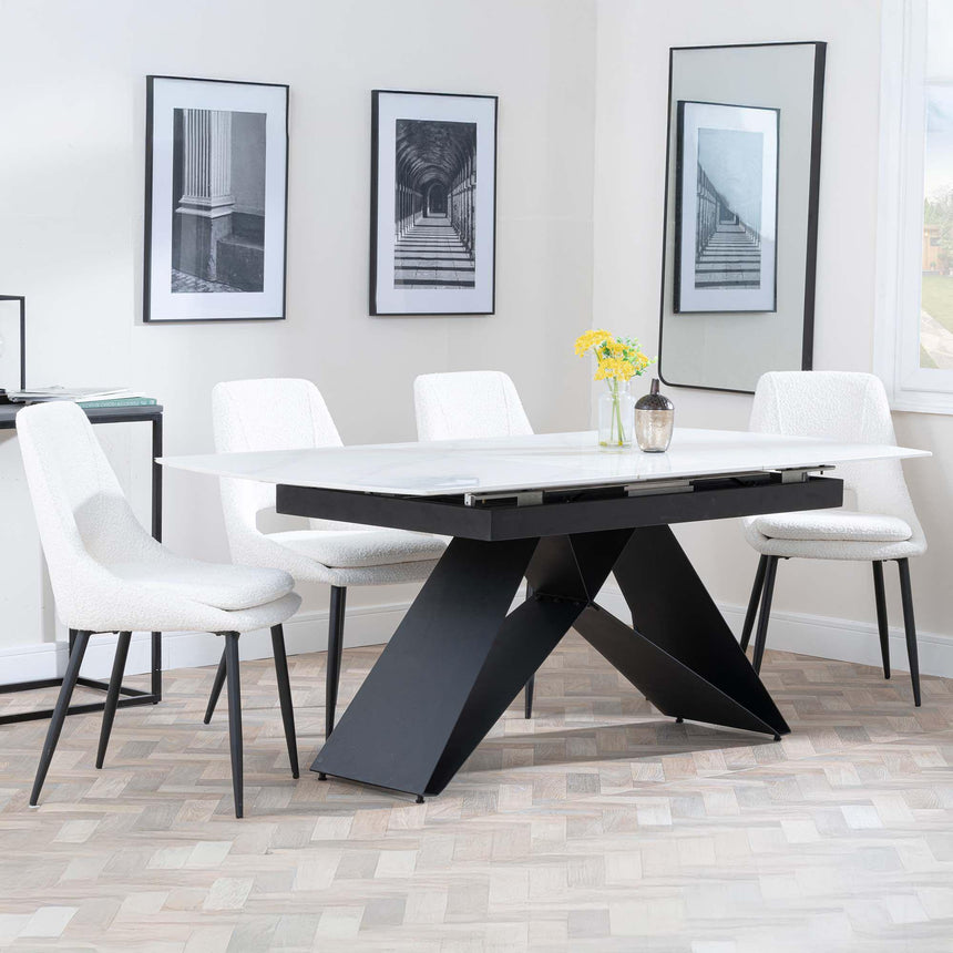Westin White Ceramic Extending Dining Set - Peyton Cream Fabric Dining Chair-4