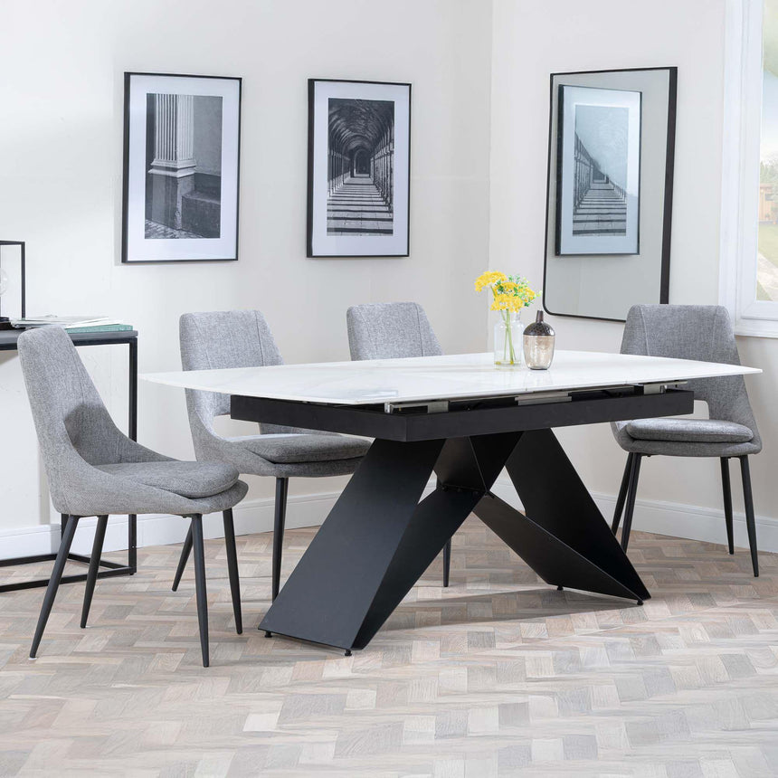 Westin White Ceramic Extending Dining Set - Peyton Grey Fabric Dining Chair-3
