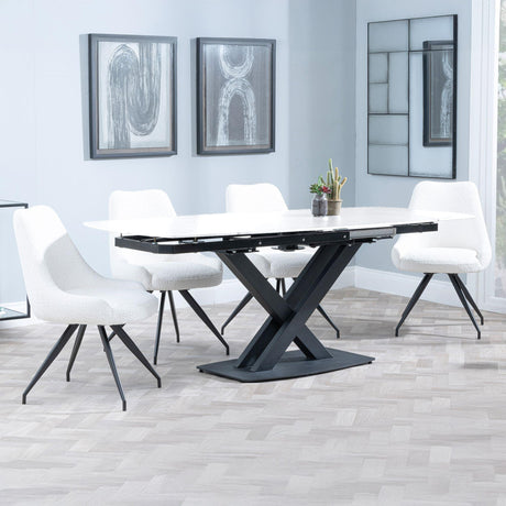 Arctic White Ceramic Swivel Top Extending Dining Set - Arctic Cream Velvet Fabric Swivel Dining Chair-4
