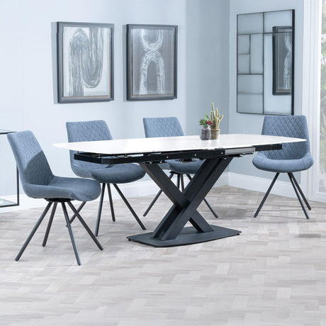 Arctic White Ceramic Swivel Top Extending Dining Set - Boden Dark Grey Fabric Swivel Dining Chair-2