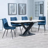 Arctic White Ceramic Swivel Top Extending Dining Set - Corona Blue Fabric Dining Chair-6