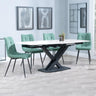 Arctic White Ceramic Swivel Top Extending Dining Set - Corona Green Fabric Dining Chair
