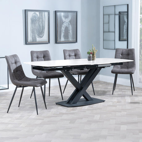 Arctic White Ceramic Swivel Top Extending Dining Set - Corona Grey Fabric Dining Chair-9