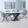 Arctic White Ceramic Swivel Top Extending Dining Set - Ion Dark Grey Velvet Fabric Swivel Dining Chair-4