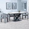 Arctic White Ceramic Swivel Top Extending Dining Set - Kiefer Grey Boucle Fabric Dining Chair-2