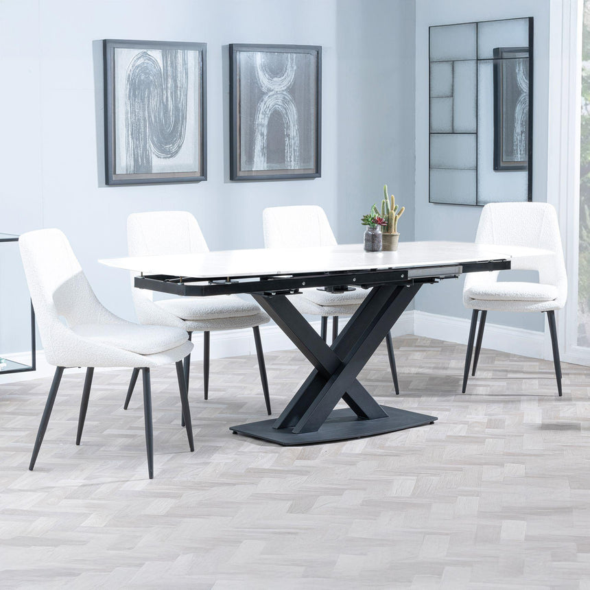 Arctic White Ceramic Swivel Top Extending Dining Set - Peyton Cream Fabric Dining Chair-4