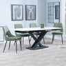 Arctic White Ceramic Swivel Top Extending Dining Set - Peyton Green Fabric Dining Chair-2