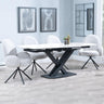 Arctic White Ceramic Swivel Top Extending Dining Set - Theo Grey Fabric Swivel Dining Chair