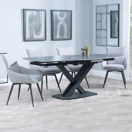Arctic Black Ceramic Swivel Top Extending Dining Set - Ace Grey Fabric Swivel Dining Chair-2