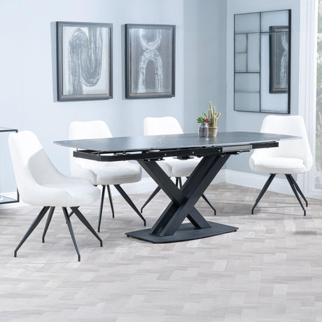 Arctic Black Ceramic Swivel Top Extending Dining Set - Arctic Cream Velvet Fabric Swivel Dining Chair-4