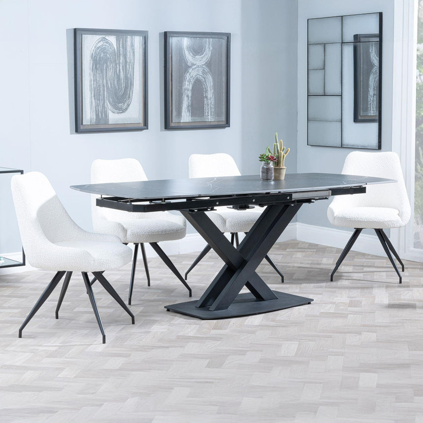 Arctic Black Ceramic Swivel Top Extending Dining Set - Arctic Cream Velvet Fabric Swivel Dining Chair-4