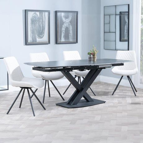 Arctic Black Ceramic Swivel Top Extending Dining Set - Boden Cream Fabric Swivel Dining Chair-3