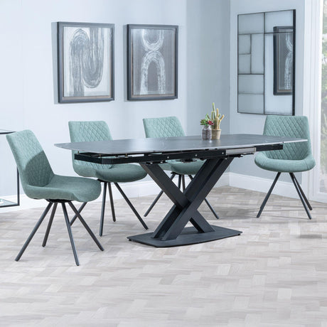 Arctic Black Ceramic Swivel Top Extending Dining Set - Boden Green Fabric Swivel Dining Chair-5