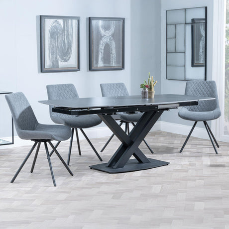 Arctic Black Ceramic Swivel Top Extending Dining Set - Boden Grey Fabric Swivel Dining Chair-6