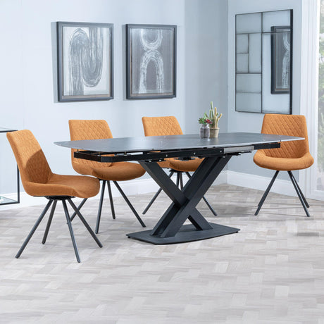 Arctic Black Ceramic Swivel Top Extending Dining Set - Boden Orange Fabric Swivel Dining Chair-4