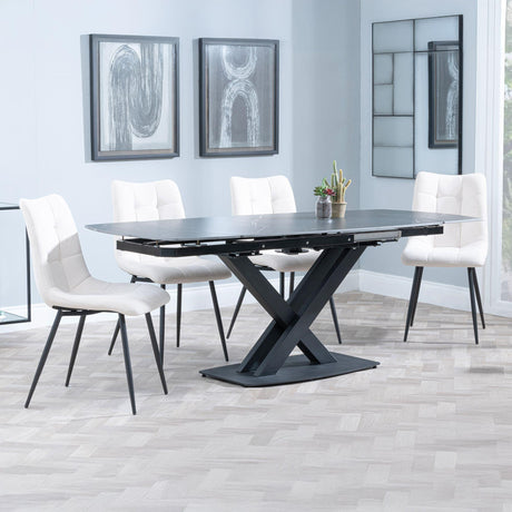 Arctic Black Ceramic Swivel Top Extending Dining Set - Corona Beige Fabric Dining Chair-4