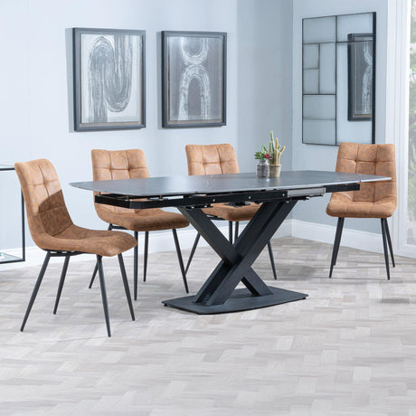 Arctic Black Ceramic Swivel Top Extending Dining Set - Corona Brown Fabric Dining Chair-8