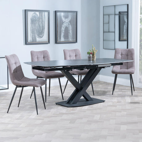 Arctic Black Ceramic Swivel Top Extending Dining Set - Corona Camel Fabric Dining Chair-5