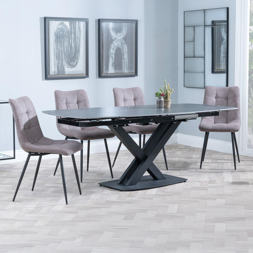 Arctic Black Ceramic Swivel Top Extending Dining Set - Corona Camel Fabric Dining Chair-5