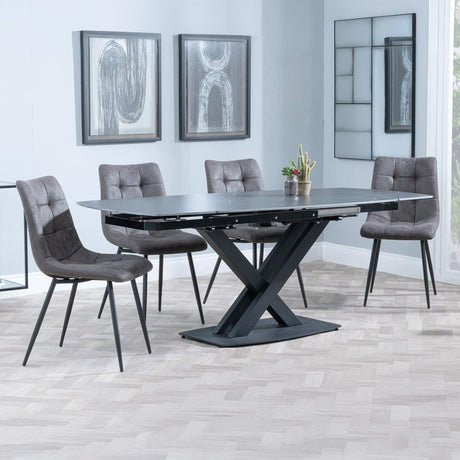 Arctic Black Ceramic Swivel Top Extending Dining Set - Corona Grey Fabric Dining Chair-9