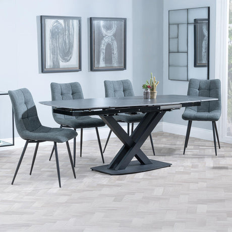 Arctic Black Ceramic Swivel Top Extending Dining Set - Corona Light Grey Fabric Dining Chair-7