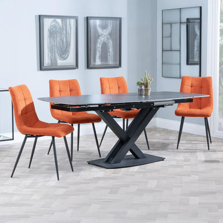 Arctic Black Ceramic Swivel Top Extending Dining Set - Corona Orange Fabric Dining Chair-3