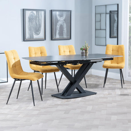 Arctic Black Ceramic Swivel Top Extending Dining Set - Corona Yellow Fabric Dining Chair-2