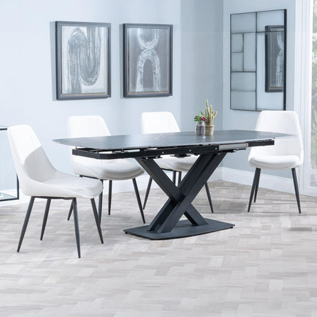 Arctic Black Ceramic Swivel Top Extending Dining Set - Darwin Cream Fabric Dining Chair-2