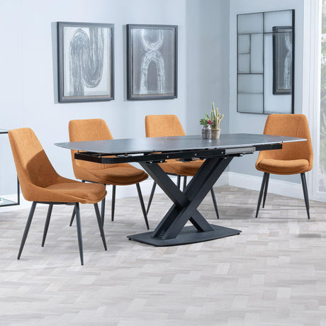 Arctic Black Ceramic Swivel Top Extending Dining Set - Darwin Orange Fabric Dining Chair-4