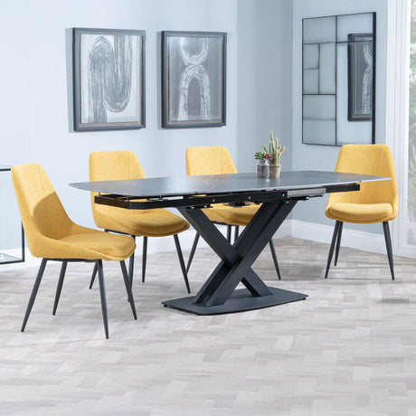Arctic Black Ceramic Swivel Top Extending Dining Set - Darwin Yellow Fabric Dining Chair-3