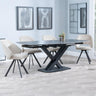 Arctic Black Ceramic Swivel Top Extending Dining Set - Ion Beige Velvet Fabric Swivel Dining Chair-3
